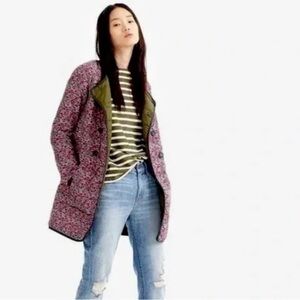 J. Crew Pink Liberty Floral Puffer Coat with army green lining size S